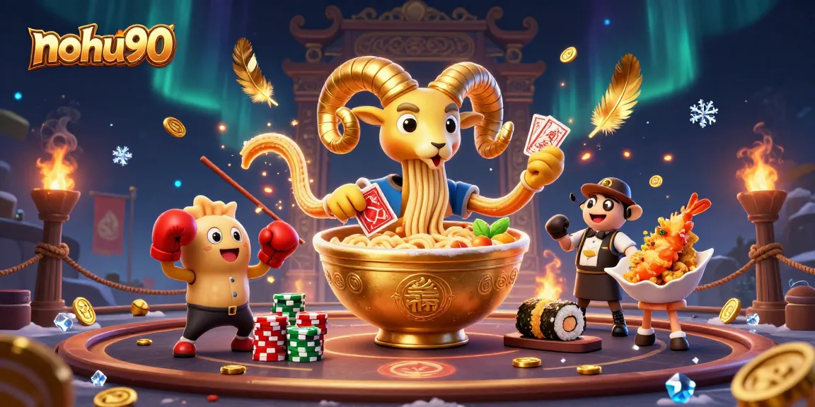 Nohu90 showcases a vibrant 3D casino scene with dynamic characters and immersive elements.
