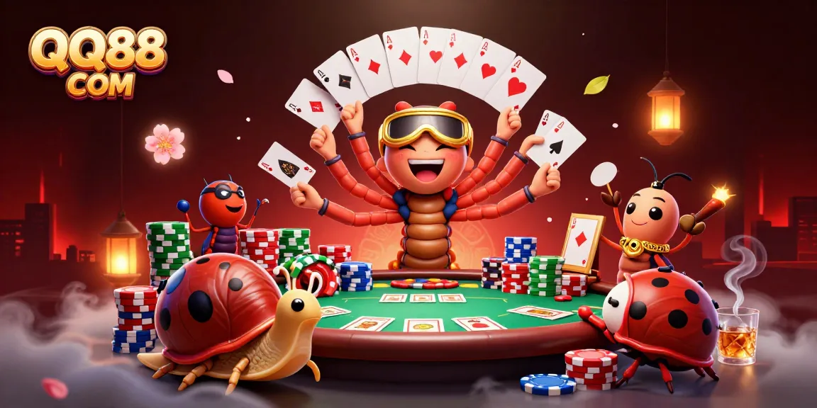 Experience thrilling online gaming at QQ88 COM with a vibrant casino scene featuring engaging characters and game elements.