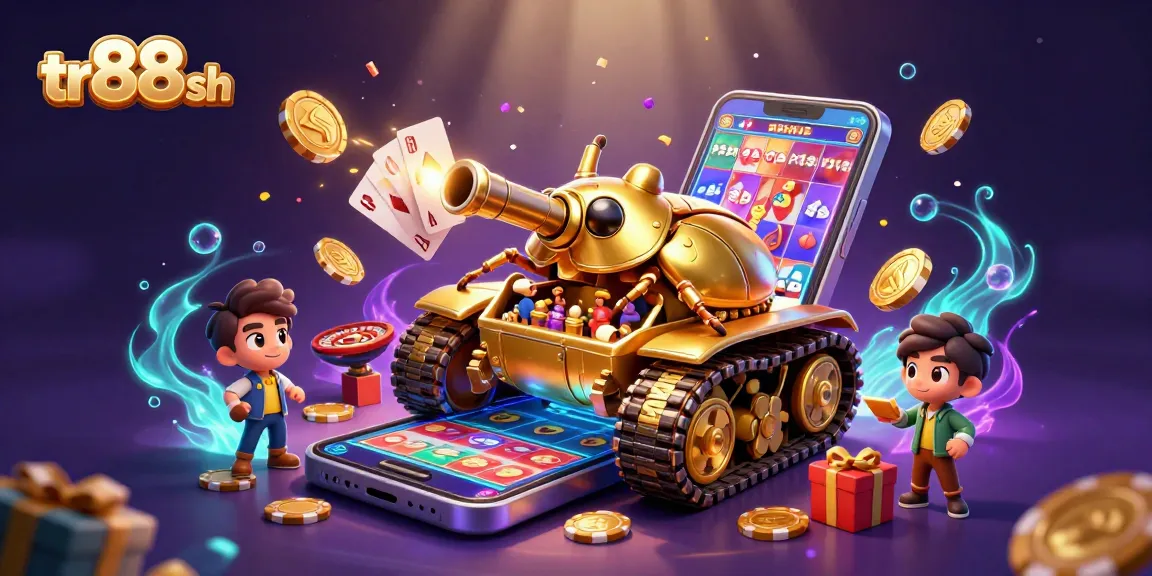 Experience winning excitement at tr88 sh featuring a golden beetle tank casino, confetti, and vibrant slot action.