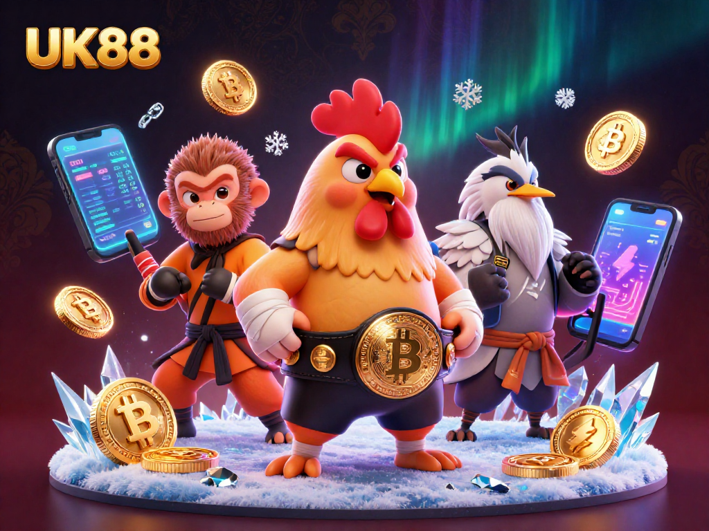 Experience thrilling action at UK88 casino with animated characters and vibrant digital elements