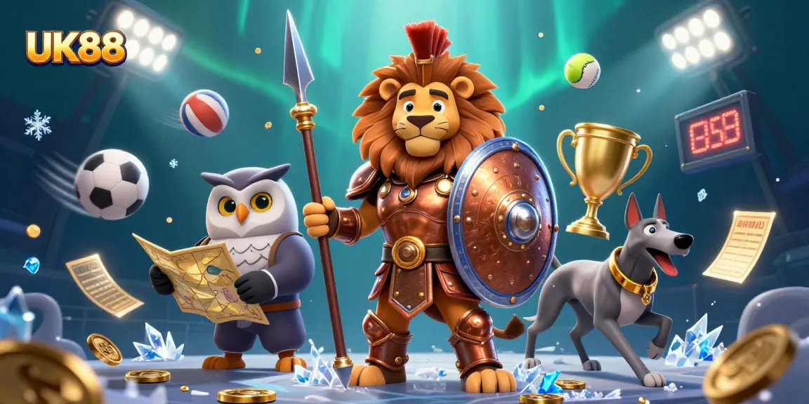 Engage in thrilling sports betting adventures with UK88's vibrant illustration featuring strategic gameplay