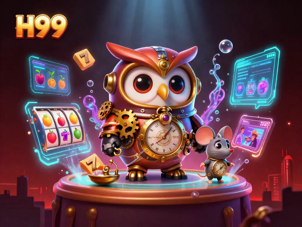 Engage in thrilling H99 casino action with cartoon owl and steampunk elements.