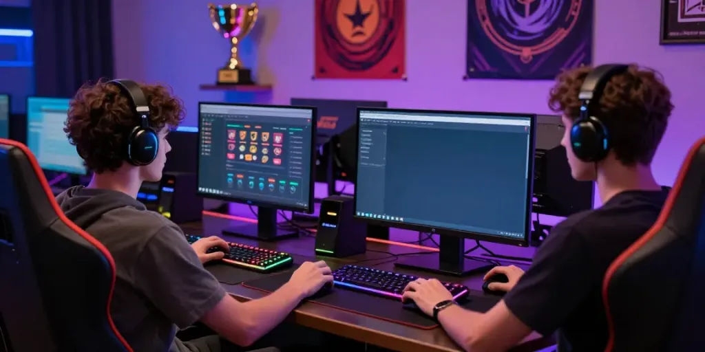 Engaged player using the online gaming platform https://net88.broker/ surrounded by colorful gaming gear.