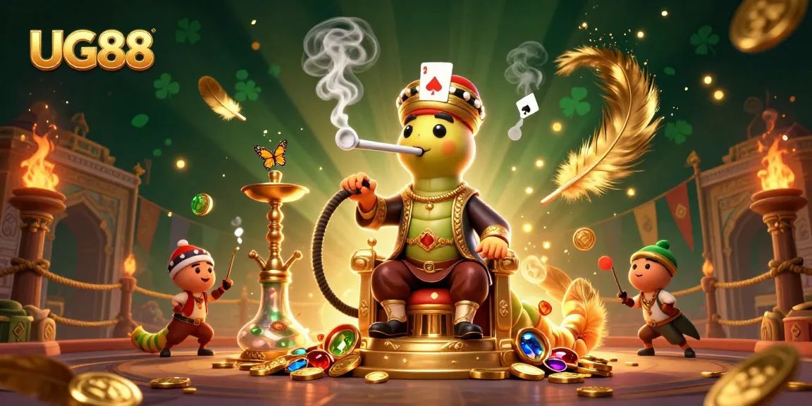 Engage in thrilling games at UG88 with a vibrant casino scene featuring a colorful caterpillar master.