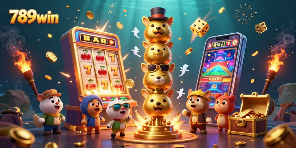 Experience thrilling 789win moments with a vibrant animated casino scene filled with slot symbols and gleaming jackpots.