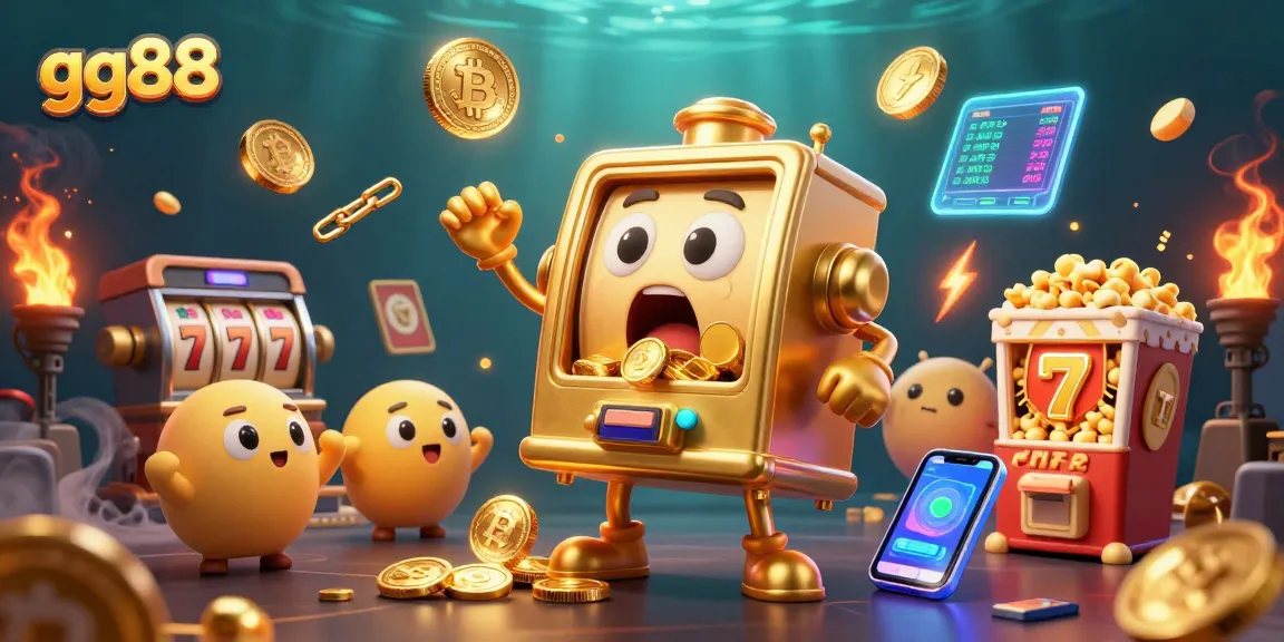 Spin the golden slot machine at gg88 for jackpot wins surrounded by vibrant 3D casino elements.