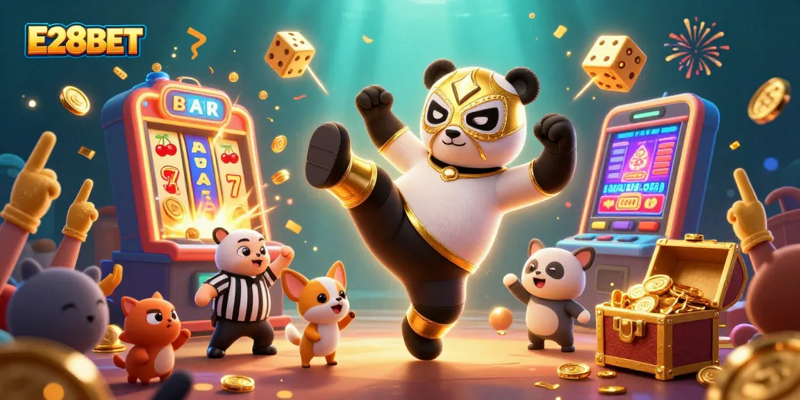 Boost your wins with E28BET, featuring an action-packed casino scene of joyful animals!