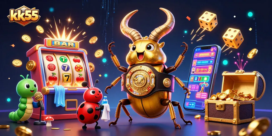 kk55 platform features an energetic scene with dynamic casino elements, celebrating exciting games.