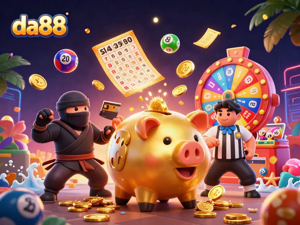 Engage with da88's thrilling gaming scene featuring unique characters and vibrant casino elements.