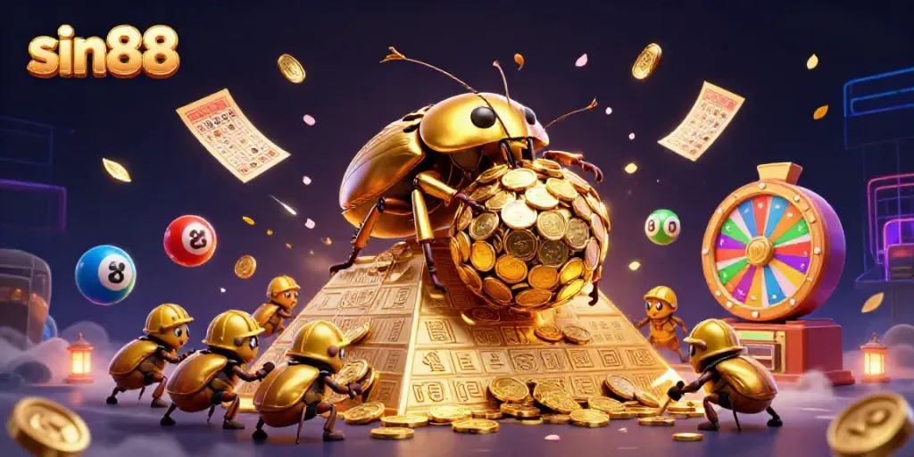 Experience exciting gameplay at sin88 with vibrant casino elements and dynamic lottery scenes.
