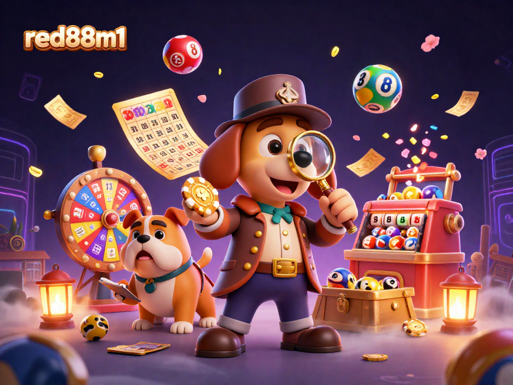 Engage with red88m1 as the detective uncovers poker clues amidst vibrant lottery elements.