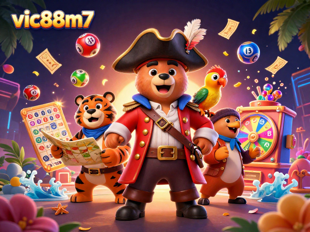 Join the fun with vic88m7 as the pirate bear and tiger navigate vibrant lottery games!