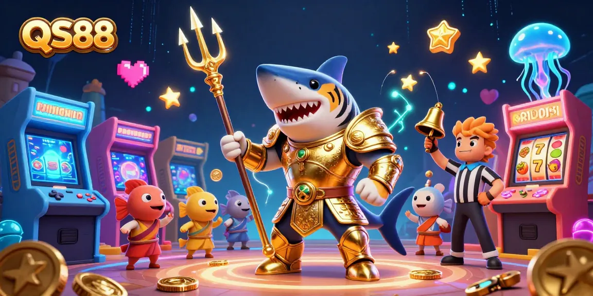 Experience the excitement of QS88 with a dynamic underwater casino scene featuring slot reels and a thrilling atmosphere.