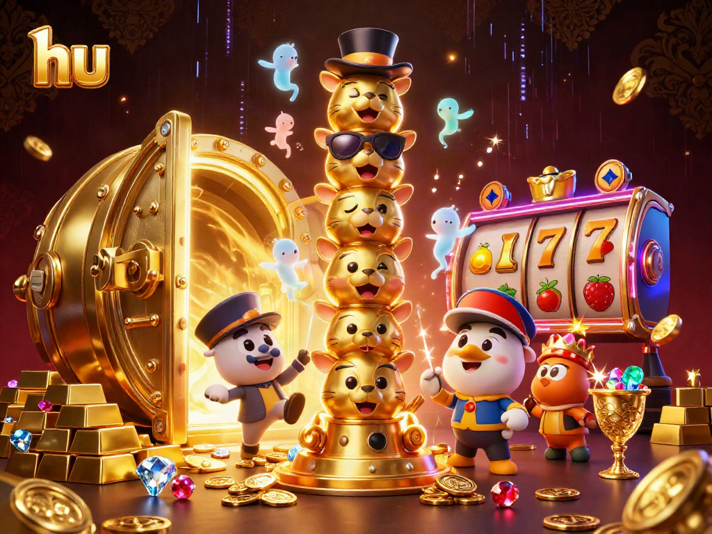 Win big with hu's ultramodern casino scene filled with vibrant cartoon gambling elements.