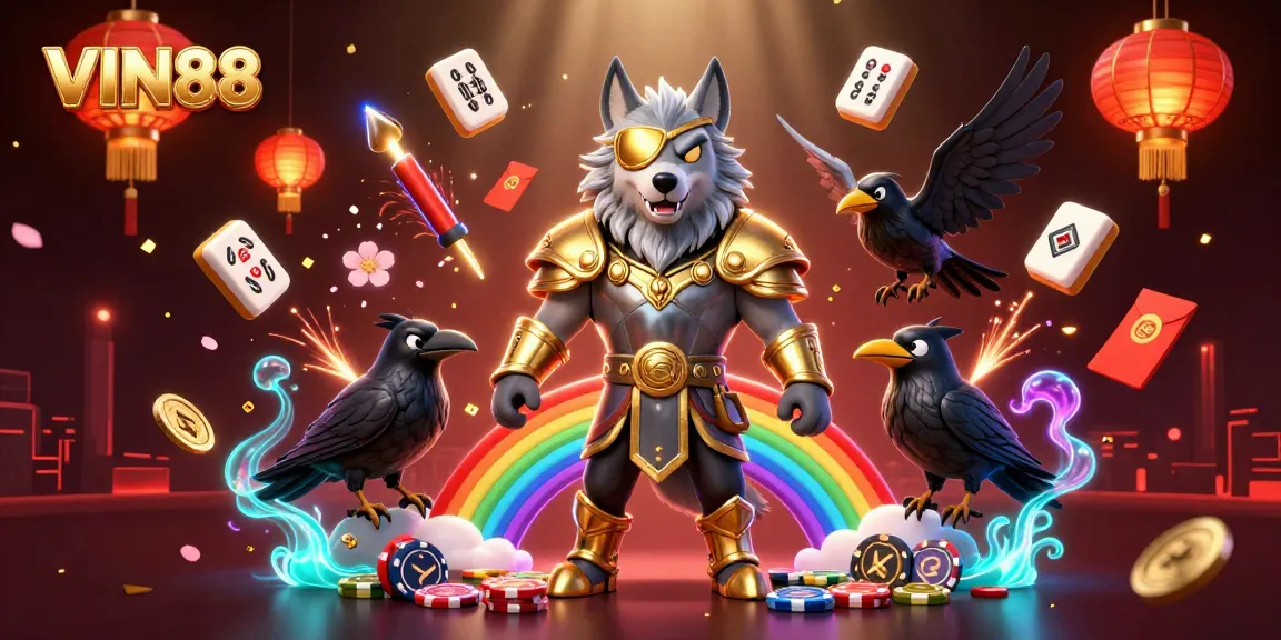 Experience the thrilling essence of VIN88 with a vibrant 3D cartoon scene depicting mythical characters and casino elements.