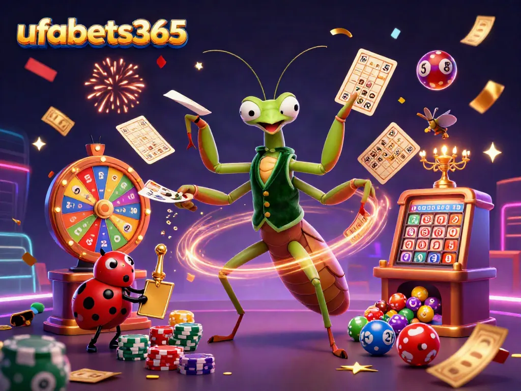 Experience the excitement of ufabets365 with a vibrant casino-themed illustration featuring lively characters and dynamic elements.