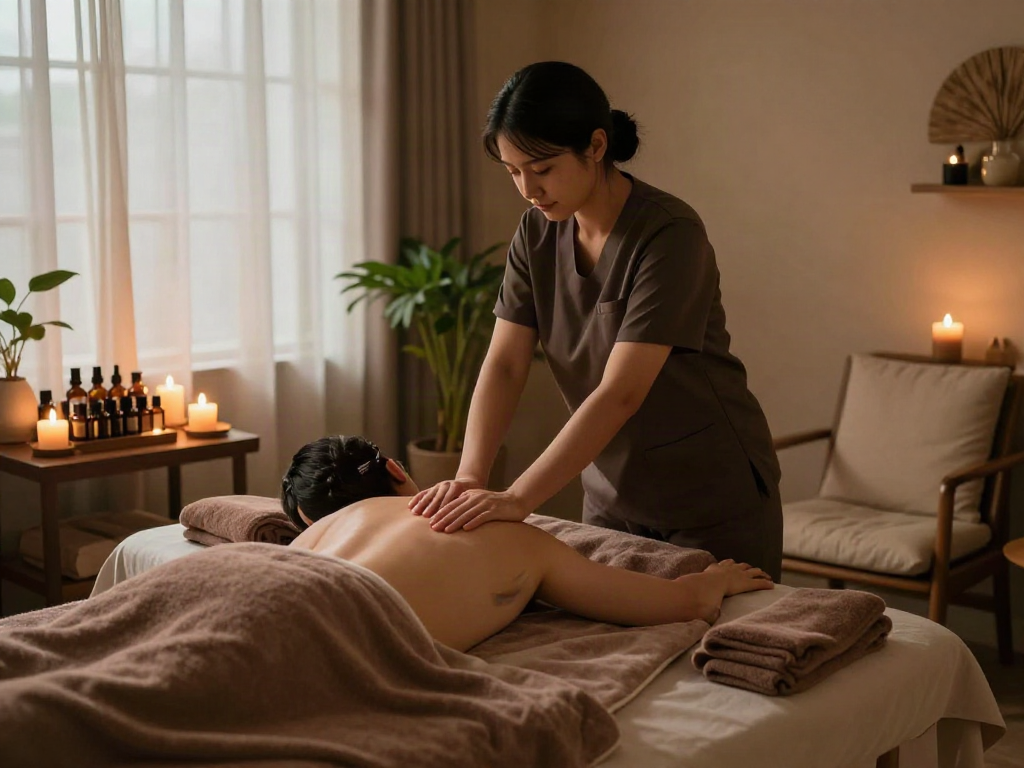 Experience a serene 오산출장마사지 session in a tranquil spa setting with candles and soothing ambiance.