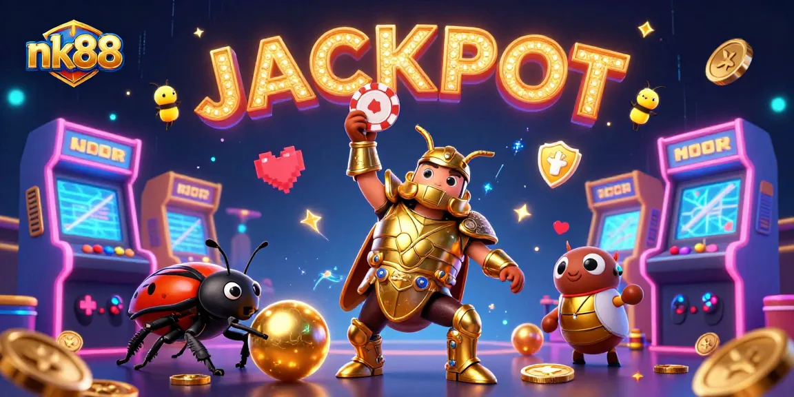 nk88 inspires players to win big with vibrant casino-themed illustration of a heroic beetle duo.