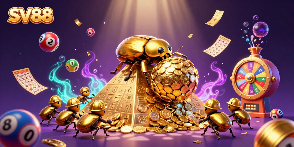Experience the thrilling SV88 casino adventure with vibrant games, golden coins, and exciting lottery elements.