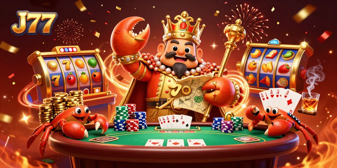 Experience thrilling gameplay at j77 with a gold-clad crab emperor overseeing dynamic casino action.