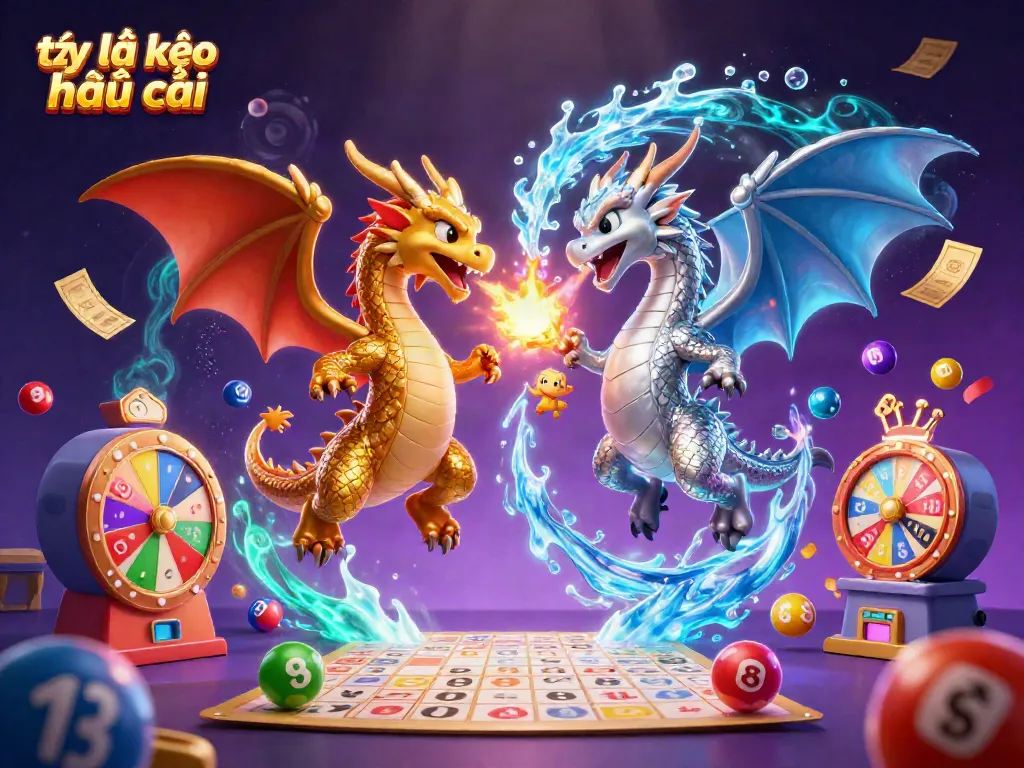 Experience the thrilling world of tỷ lệ kèo nhà cái with dynamic dragons and vibrant lottery elements.