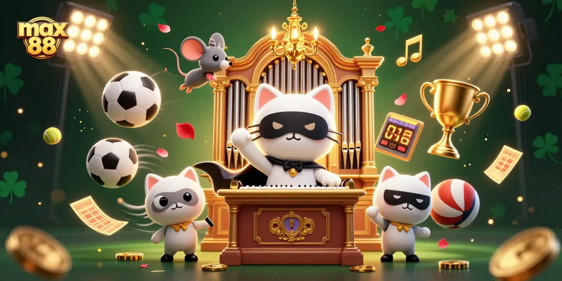 Engage in thrilling action at max 88 with a lively casino scene featuring unique characters and dynamic sports elements.