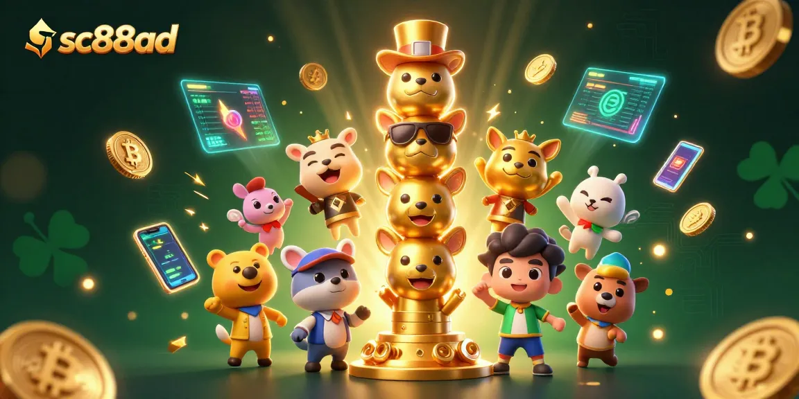 Engage in thrilling crypto gaming with sc88ad's vibrant 3D casino illustration featuring a golden totem.