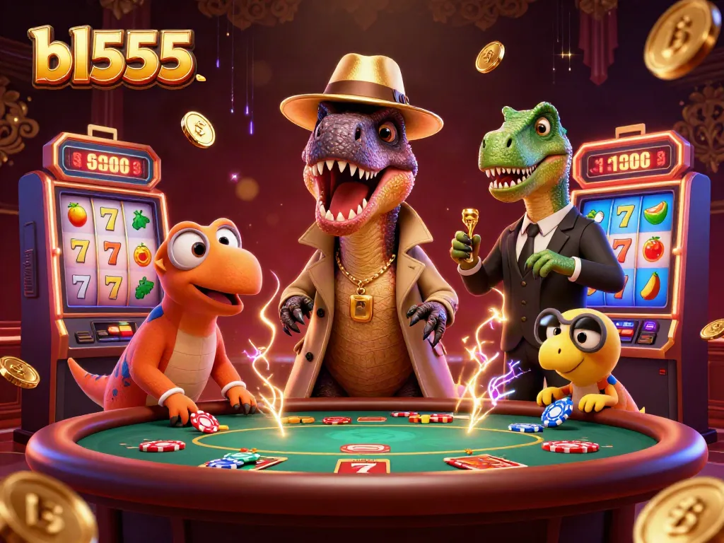 Engage in thrilling blackjack action at bl555 with a clever velociraptor and colorful casino elements.