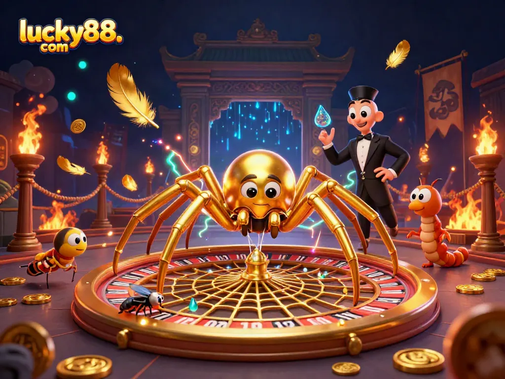 Experience thrilling wagers at lucky88. com with a colorful 3D casino scene featuring a roulette wheel.