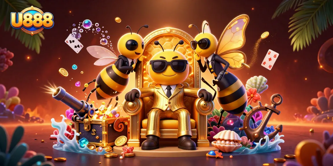 U888 players enjoy animated action within a vibrant casino scene depicting lively gameplay elements.