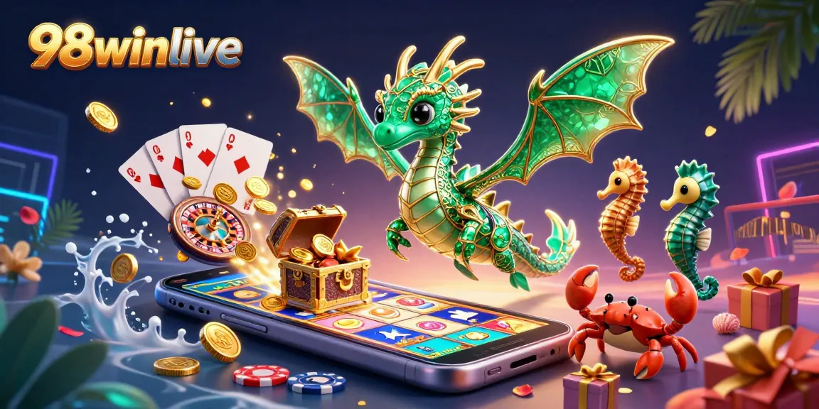 Engage with thrilling slot action at 98winlive, featuring vibrant game graphics and a sea dragon adventure.
