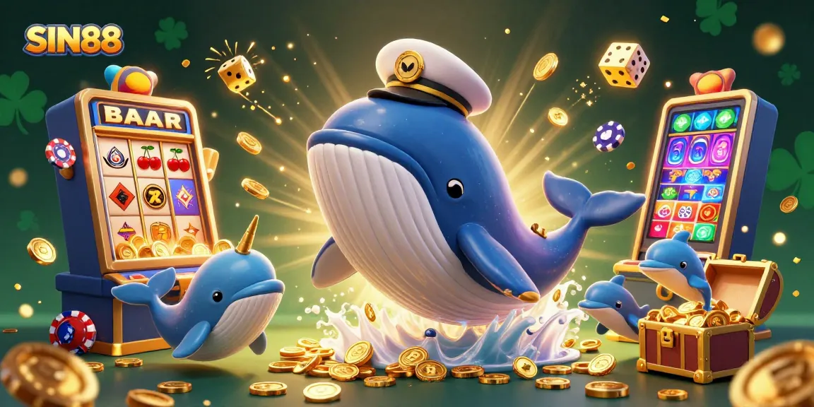 SIN88 breaks through a sea of coins with vibrant characters celebrating wins in a dynamic casino scene.