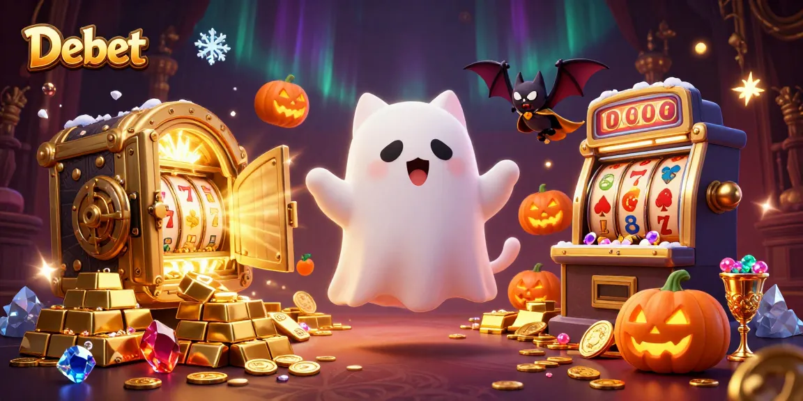 Experience the thrill of Debet in a haunted casino with a ghost cat, vampire bat, and glowing jackpots.