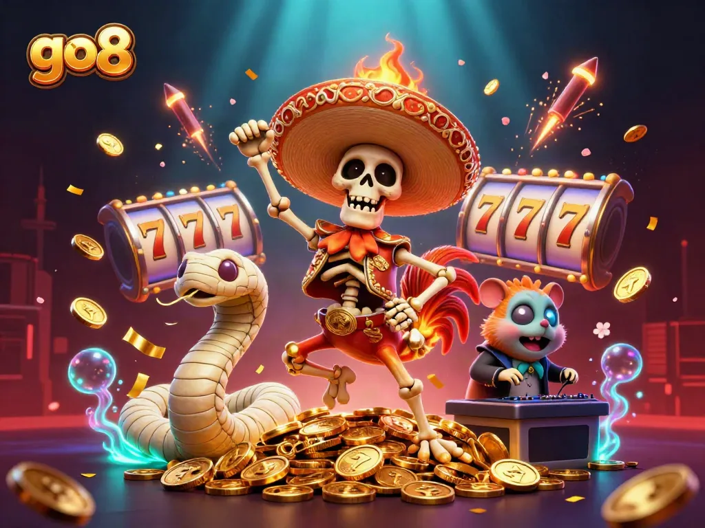 Engage with go8’s colorful celebration of winning moments in an immersive casino scene.