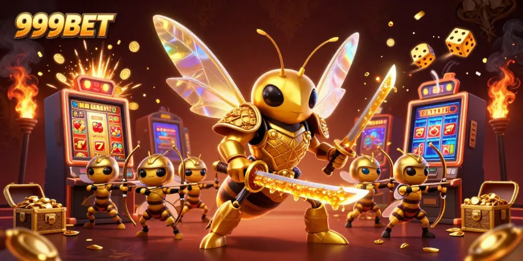 Experience thrilling gaming with 999BET's dynamic 3D illustration, featuring vibrant casino elements.