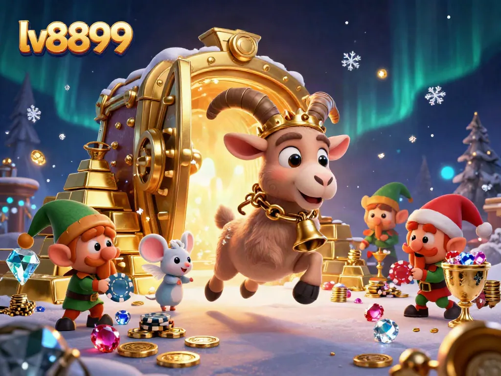 Experience thrilling play at lv8899’s festive casino with Krampus and festive characters amid dazzling treasures.