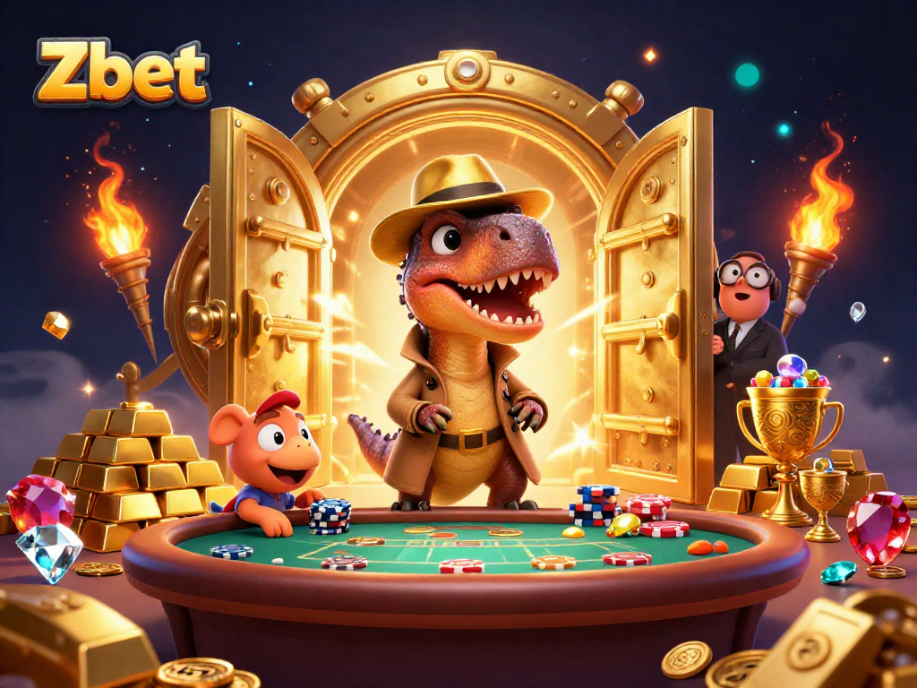 Zbet shines as a cartoon velociraptor plays blackjack with excitement and suspense.