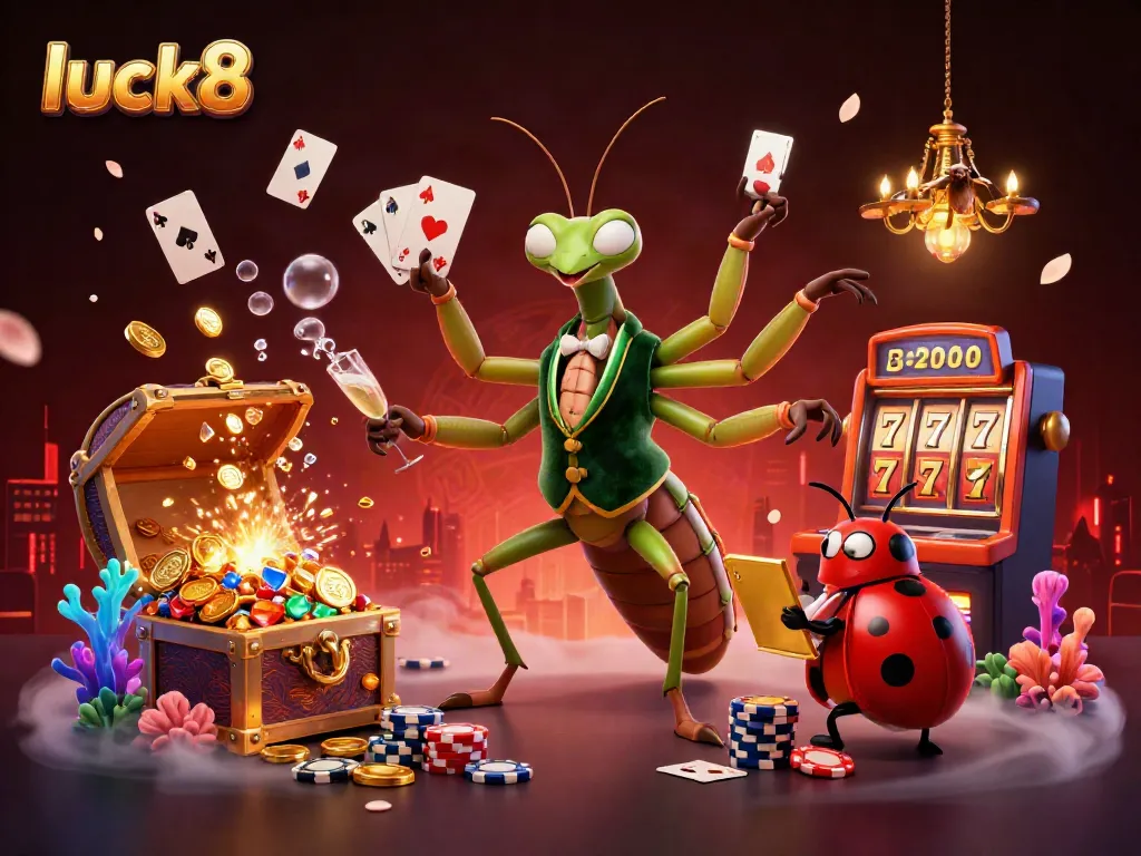 Experience thrilling gameplay at luck8 with a vibrant casino atmosphere filled with colorful slot machines and dynamic lighting.