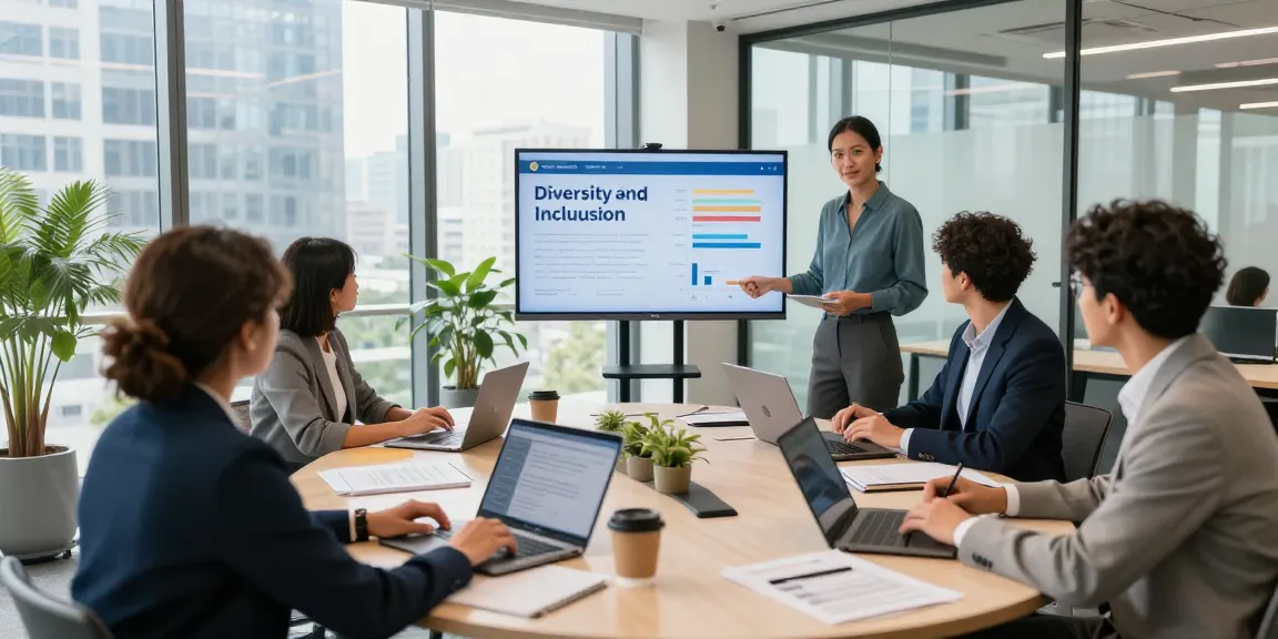 Inclusie in de werkomgeving: diverse professionals samenwerken aan een inclusiepresentatie.