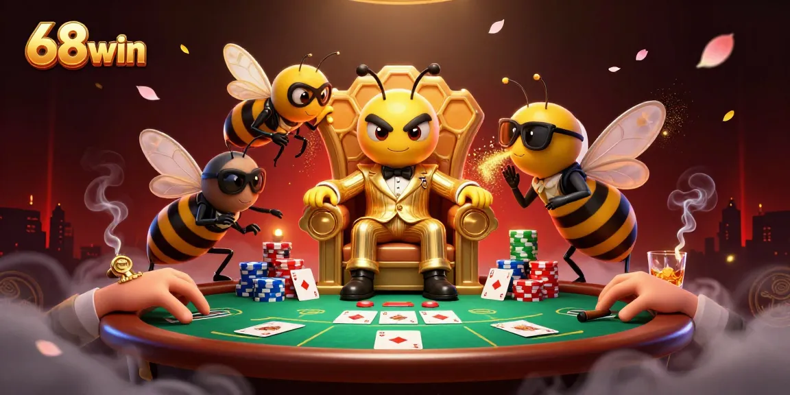 68win's bumblebee mob boss oversees a vibrant poker scene filled with excitement.