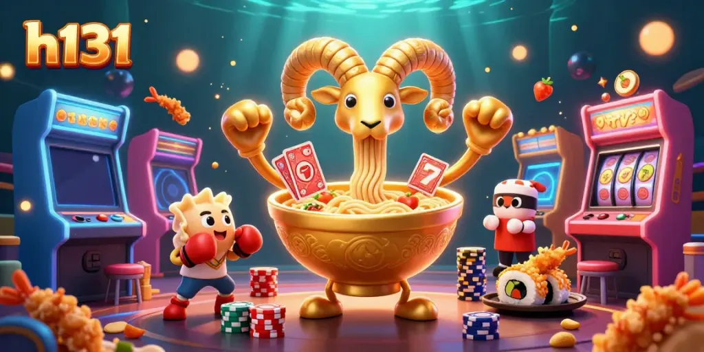 Engage with the h131 themed casino illustration featuring exciting characters and vibrant game elements.