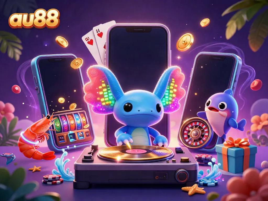 Experience thrilling gaming action at au88 with a vibrant 3D casino scene featuring excited characters.