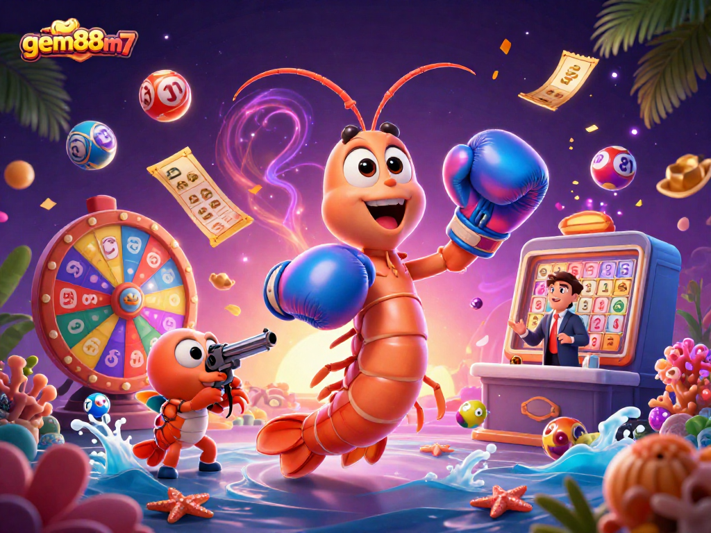 Engage in vibrant gameplay visuals at gem88m7 with colorful lottery elements and lively characters.