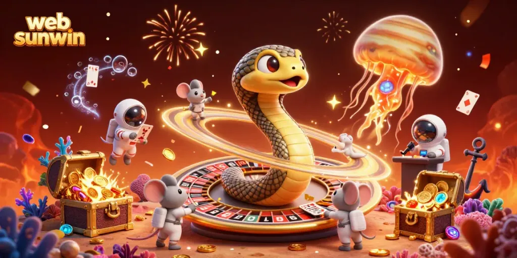 Experience thrilling bets with web sunwin in this vibrant 3D casino scene of cosmic gaming.