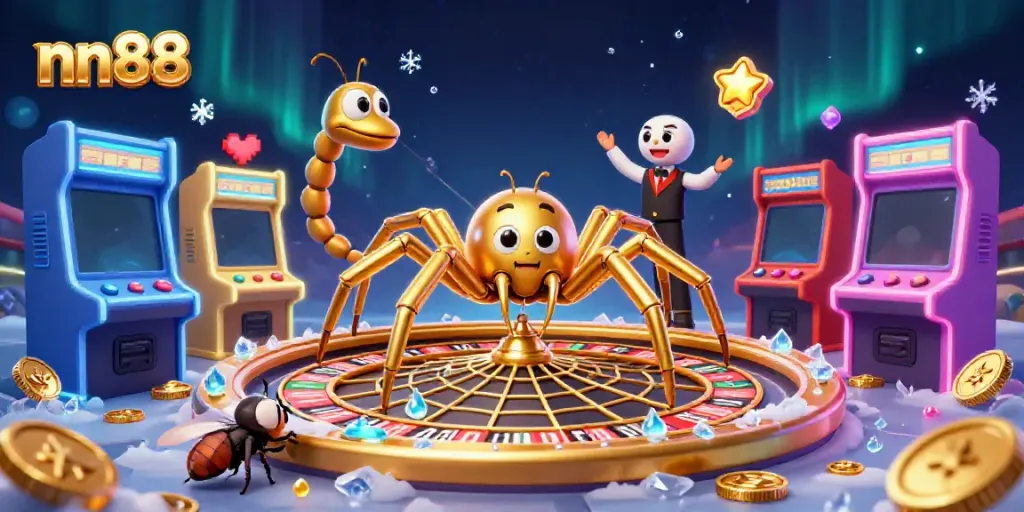 Experience thrilling bets in the vibrant nn88 casino scene featuring a golden spider and centipede croupier.