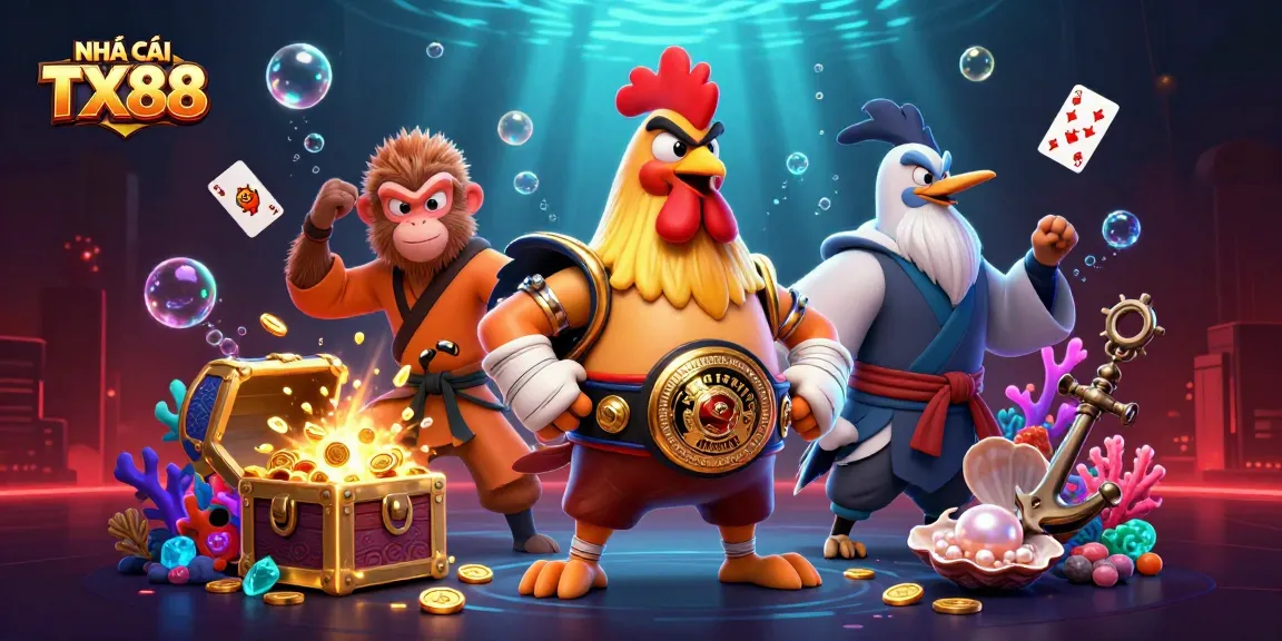 Engage with NHÀ CÁI TX88 as a fierce Muay Thai rooster, Shaolin monkey, and wise crane master showcase their skills.