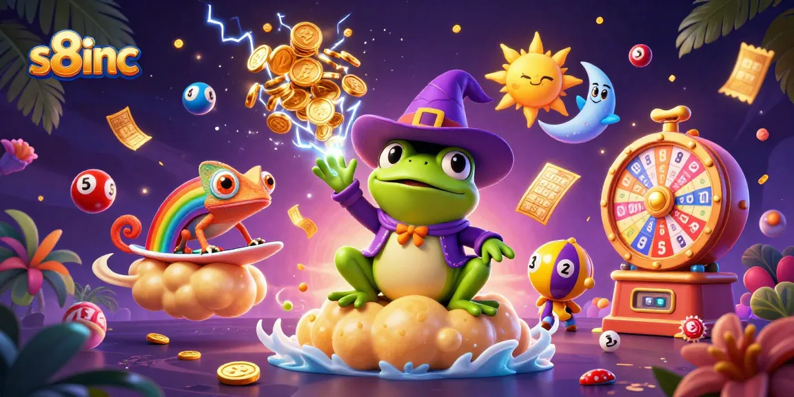 S8inc captivates players with a vibrant storm of golden coins and colorful lottery elements in a captivating game scene.