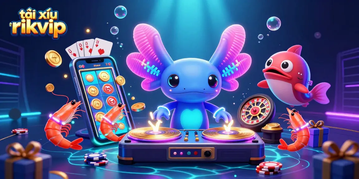 Engage in vibrant gameplay at tài xỉu rikvip featuring an axolotl DJ and dynamic casino elements.