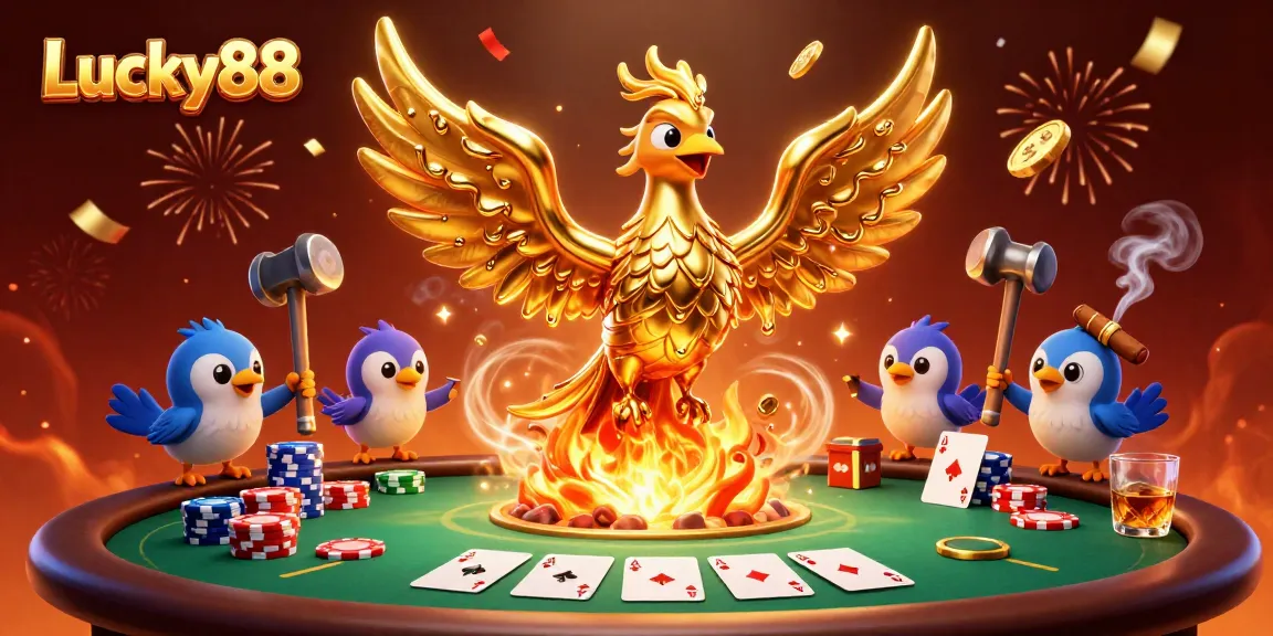 Experience the thrill of Lucky88 with gold coins raining down in a vibrant casino atmosphere.