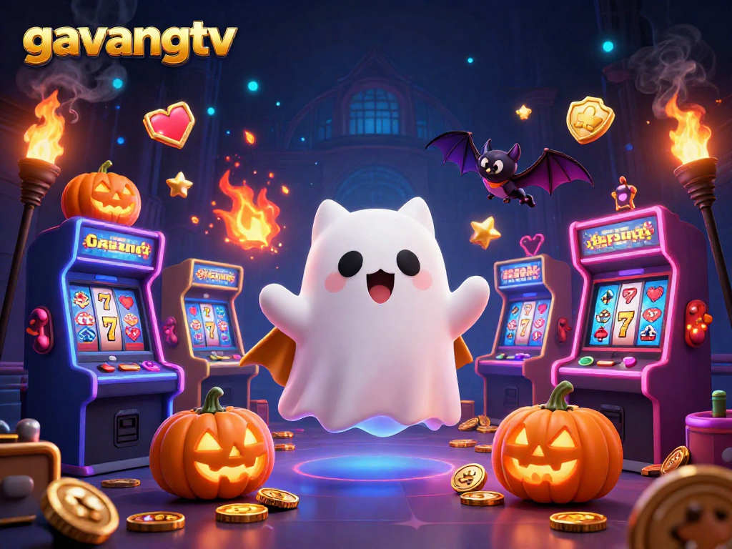 Experience an exciting gaming scene with gavangtv featuring glowing slot machines and animated characters.